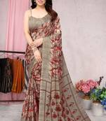 Red Printed Chiffon Saree With Blouse
