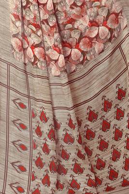 Red Printed Chiffon Saree With Blouse 5