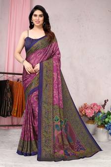 Light Pink Printed Chiffon Saree With Blouse