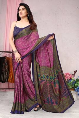 Light Pink Printed Chiffon Saree With Blouse 2