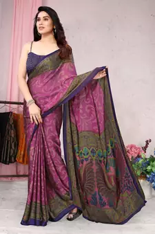Light Pink Printed Chiffon Saree With Blouse