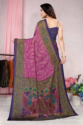 Light Pink Printed Chiffon Saree With Blouse 3
