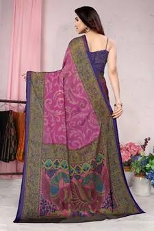 Light Pink Printed Chiffon Saree With Blouse