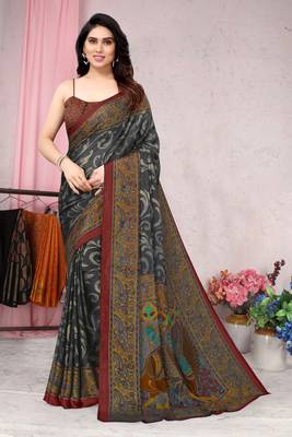 Black Printed Chiffon Saree With Blouse 1