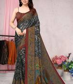 Black Printed Chiffon Saree With Blouse