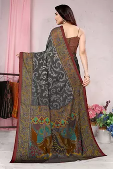 Black Printed Chiffon Saree With Blouse