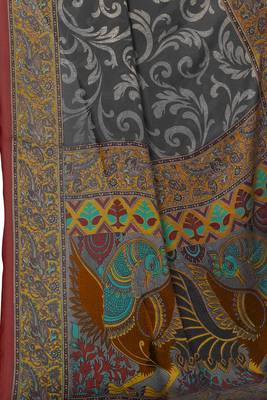 Black Printed Chiffon Saree With Blouse 5