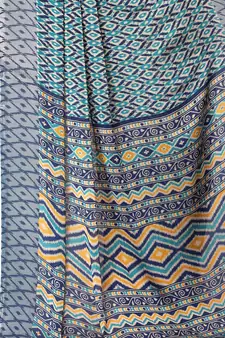 Blue printed chiffon saree with blouse