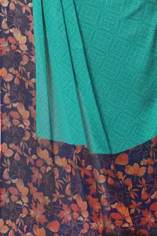 Teal Printed Chiffon Saree With Blouse