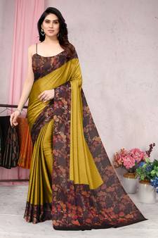 Mustard printed chiffon saree with blouse