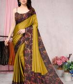 Mustard printed chiffon saree with blouse