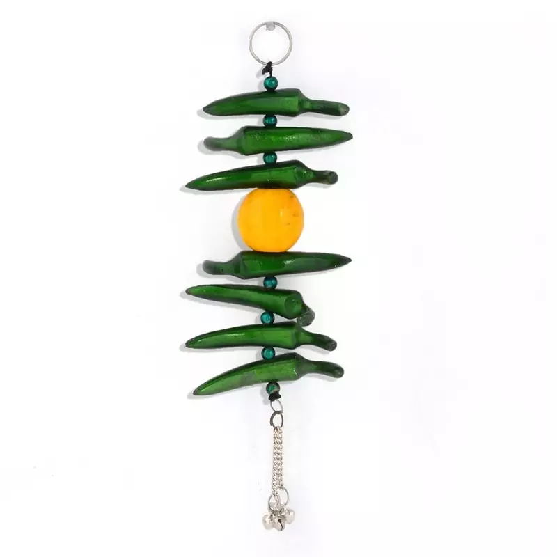 Lemon Green Chilly Wall Hanging in White Metal
