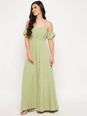 Green plain polyester maxi-dresses 4