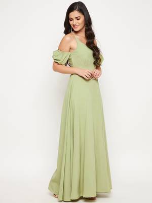 Green plain polyester maxi-dresses 5