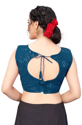 Mohvogue Women's Teal Silk Blend Stitched Padded Blouse 3