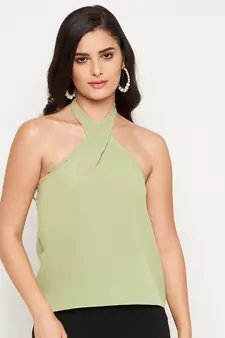 Green plain polyester party-tops