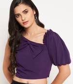 Purple plain polyester crop-tops