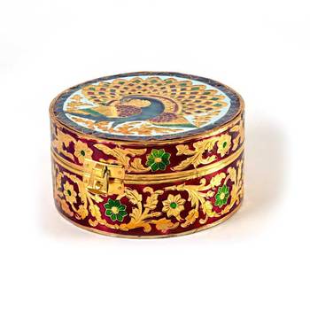Meenakari Art White Metal Round Dry fruit Box 1