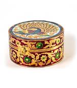 Meenakari Art White Metal Round Dry fruit Box