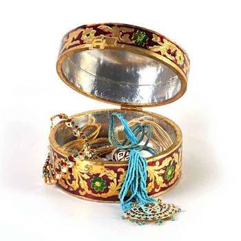 Meenakari Art White Metal Round Dry fruit Box 2