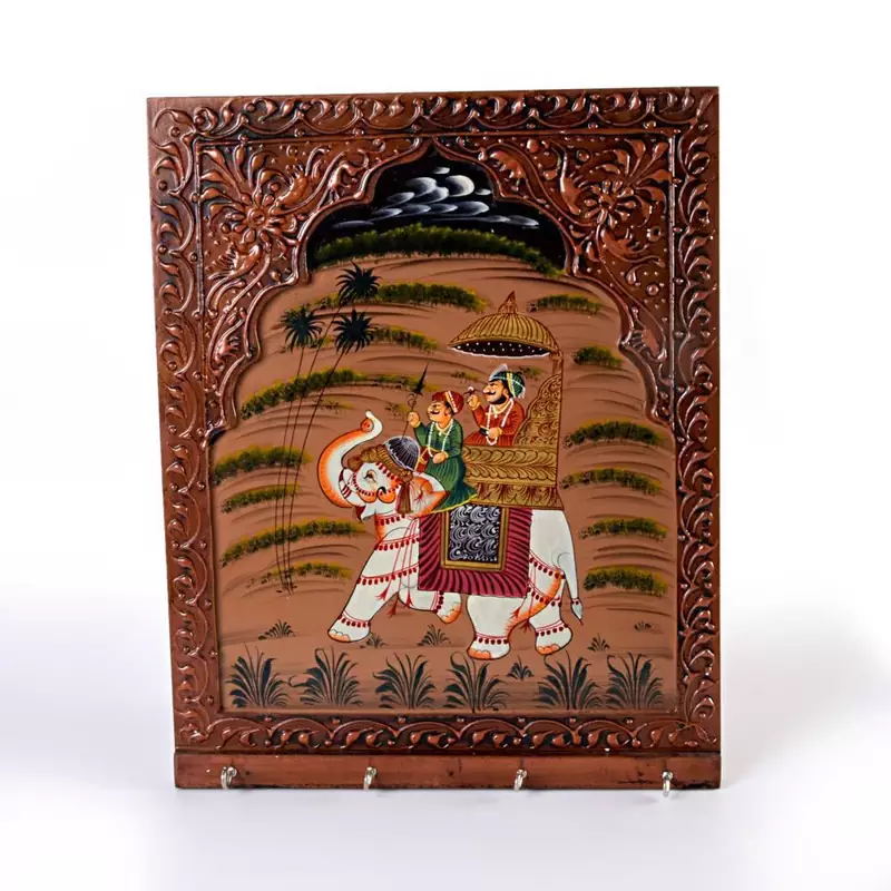 Wooden Carved and Hand Painted Four Key Stand