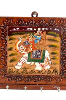 Wooden Carved and Hand painted Four Key Stand