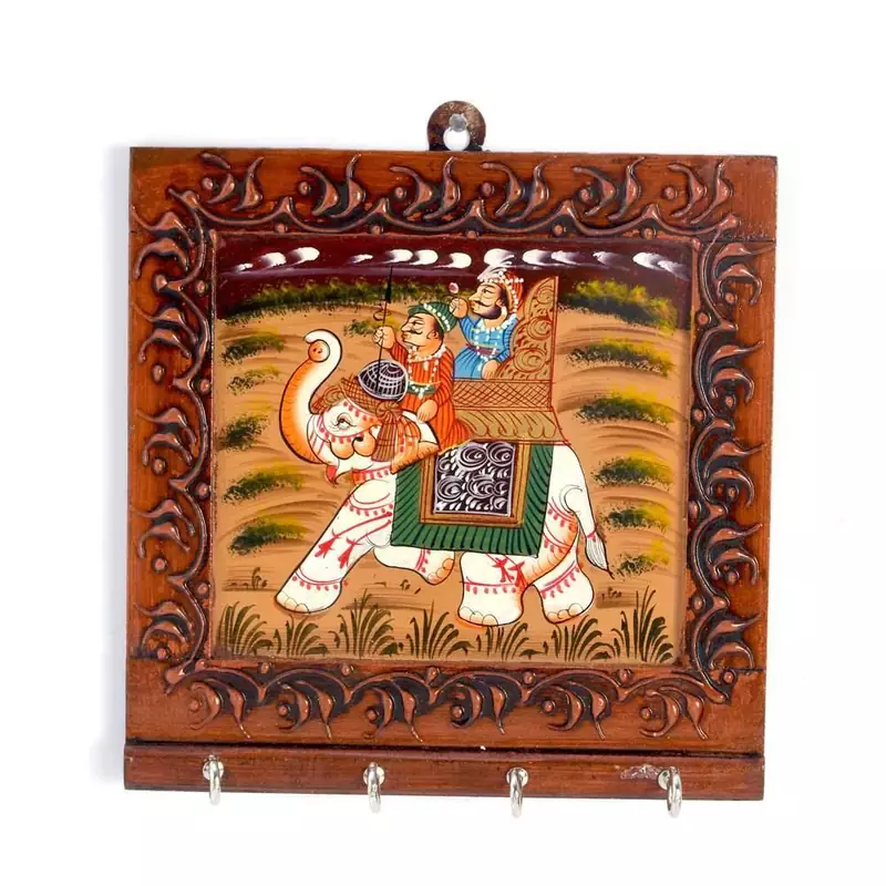 Wooden Carved and Hand painted Four Key Stand