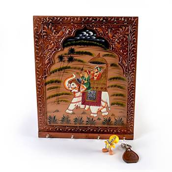 Wooden Carved and Hand painted Four Key Stand 2