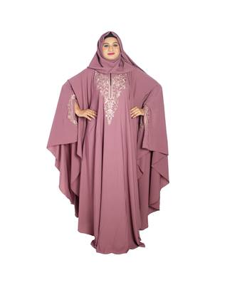 Pink embroidered crepe abaya 1