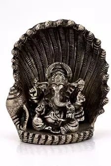 White Metal Antique Lord Ganesha on Naag Idol
