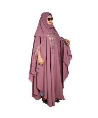 Pink embroidered crepe abaya 4