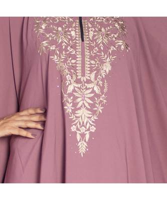Pink embroidered crepe abaya 5
