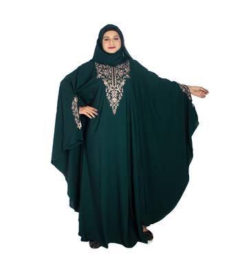 Green embroidered crepe abaya- Free size  1