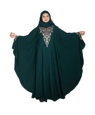 Green embroidered crepe abaya- Free size  3