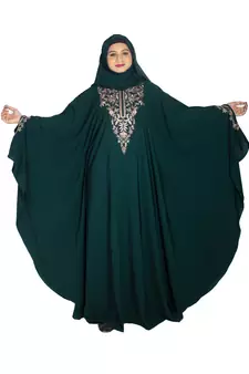 Green embroidered crepe abaya- Free size 