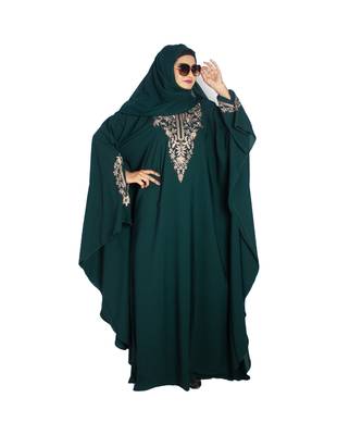 Green embroidered crepe abaya- Free size  4