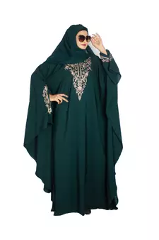 Green embroidered crepe abaya- Free size 