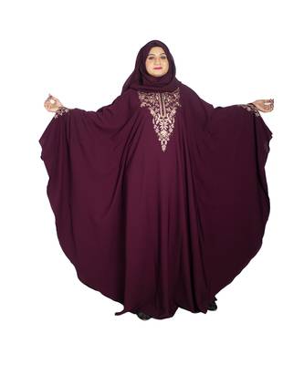 Purple embroidered crepe abaya 3