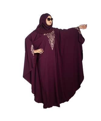 Purple embroidered crepe abaya 4