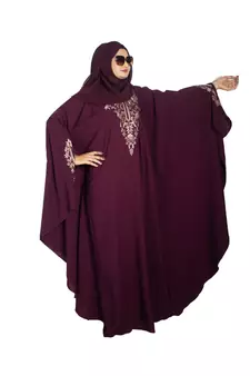 Purple embroidered crepe abaya