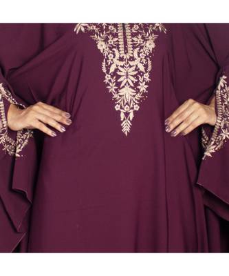Purple embroidered crepe abaya 5