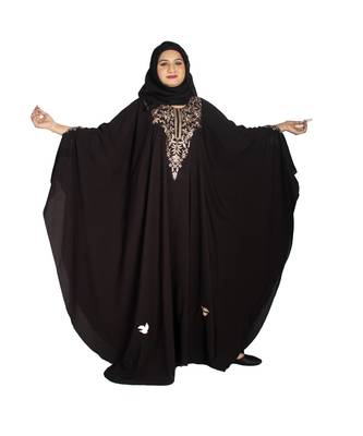 Brown embroidered crepe abaya 1