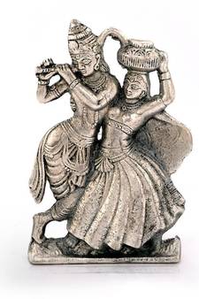 Lord Radha Krishna Antique White Metal Idol
