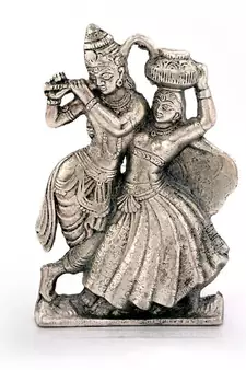 Lord Radha Krishna Antique White Metal Idol