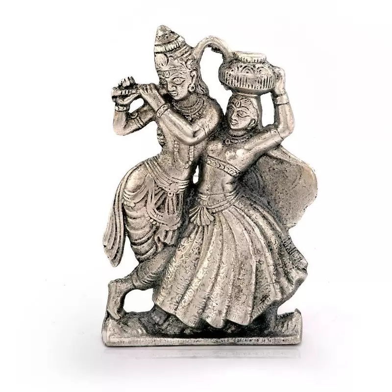 Lord Radha Krishna Antique White Metal Idol