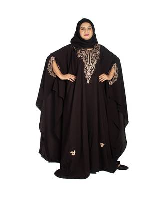 Brown embroidered crepe abaya 3