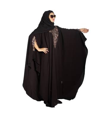 Brown embroidered crepe abaya 4