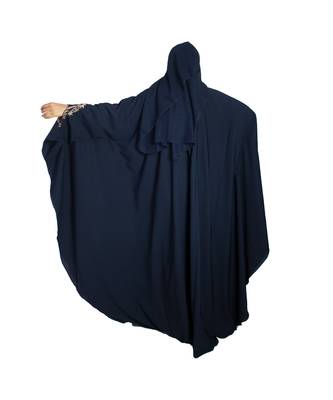 Blue embroidered crepe abaya 2
