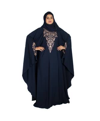 Blue embroidered crepe abaya 3