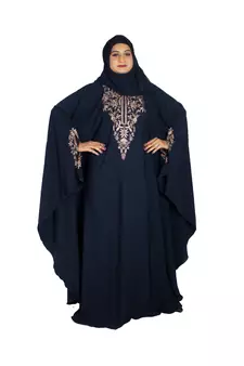 Blue embroidered crepe abaya